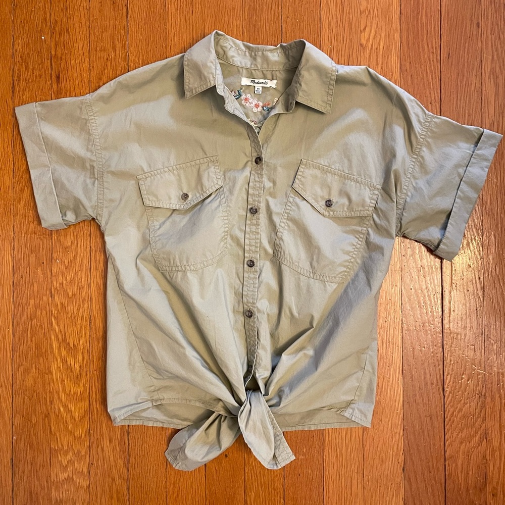 Madewell Floral Embroidered Tie-Front Safari Shirt - Picture 4 of 8